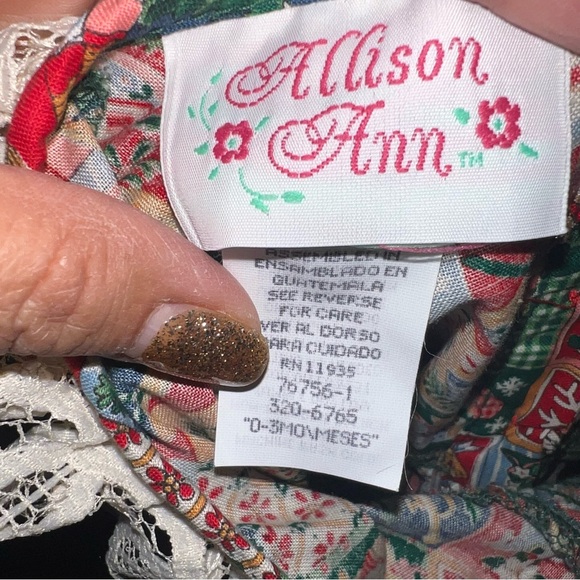 Vintage Allison Ann Christmas patchwork smocked bubble infant romper - Picture 2 of 4